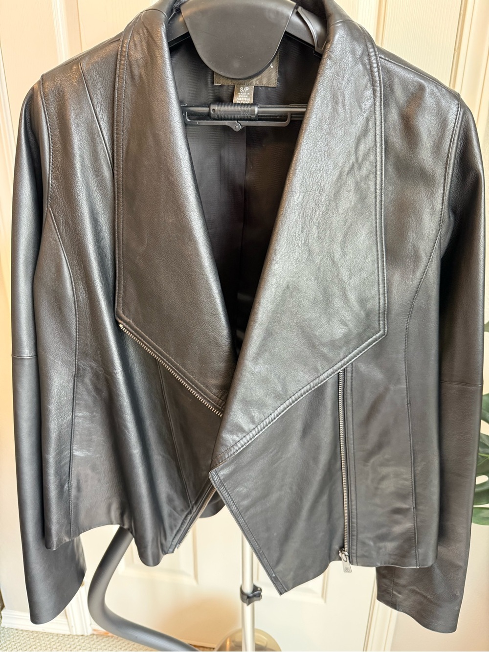 Tommy Bahama Black Leather Draped Zip-Front Jacket